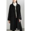 imagechouyatou Womens Winter Wool Trench Coat Button Down Business Casual Turn Down Collar Midi Long OvercoatBlack