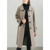 imagechouyatou Womens Winter Wool Trench Coat Button Down Business Casual Turn Down Collar Midi Long OvercoatGrey
