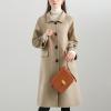 imagechouyatou Womens Winter Wool Trench Coat Button Down Business Casual Turn Down Collar Midi Long OvercoatKhaki