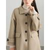 imagechouyatou Womens Winter Wool Trench Coat Button Down Business Casual Turn Down Collar Midi Long OvercoatKhaki