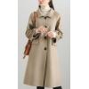 imagechouyatou Womens Winter Wool Trench Coat Button Down Business Casual Turn Down Collar Midi Long OvercoatKhaki