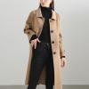 imagechouyatou Womens Winter Wool Trench Coat Button Down Business Casual Turn Down Collar Midi Long OvercoatLight Brown