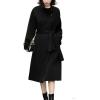 imagechouyatou Womens 2025 Elegant Fall Winter Wool Coat Business Casual Midi Long Belted Pea Coat OvercoatBlack
