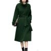 imagechouyatou Womens 2025 Elegant Fall Winter Wool Coat Business Casual Midi Long Belted Pea Coat OvercoatGreen