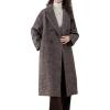 imagechouyatou Womens Winter Herringbone Stripe Long Wool Coat Double Breasted Dressy Casual Trench Coat OvercoatBrown