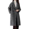 imagechouyatou Womens Winter Herringbone Stripe Long Wool Coat Double Breasted Dressy Casual Trench Coat OvercoatDark Grey