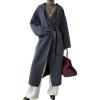 imagechouyatou Womens Winter Open Front Belted Wool Coat Casual Loose Hooded Midi Long Winter Pea CoatDark Grey