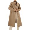 imagechouyatou Womens Winter Single Breasted Wool Coat Turn Down Lapel Collar Button Down Long Trench CoatCamel