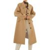 imagechouyatou Womens Winter Single Breasted Wool Coat Turn Down Lapel Collar Button Down Long Trench CoatKhaki