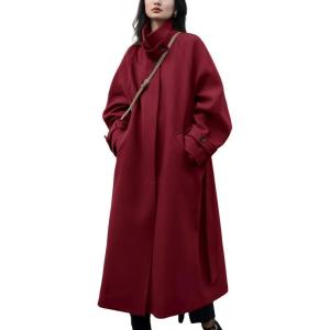 imagechouyatou Womens Winter Hidden Single Breasted Wool Coat Raglan Sleeve Business Long Wool OvercoatRed