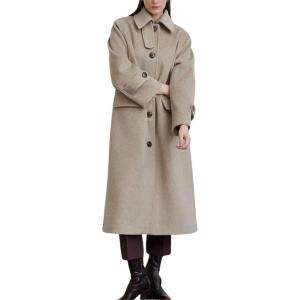imagechouyatou Womens Winter Single Breasted Wool Coat Turn Down Collar Business Casual Long Winter Pea CoatLight Khaki