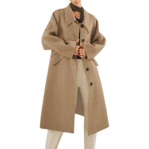 imagechouyatou Womens Winter Single Breasted Wool Coat Turn Down Lapel Collar Button Down Long Trench CoatCamel