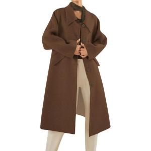 imagechouyatou Womens Winter Single Breasted Wool Coat Turn Down Lapel Collar Button Down Long Trench CoatCoffee