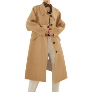 imagechouyatou Womens Winter Single Breasted Wool Coat Turn Down Lapel Collar Button Down Long Trench CoatKhaki