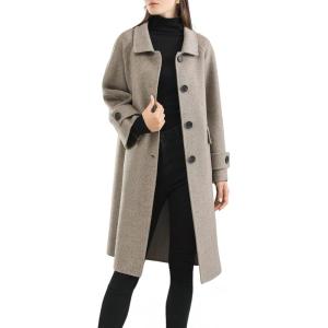 imagechouyatou Womens Winter Wool Trench Coat Button Down Business Casual Turn Down Collar Midi Long OvercoatGrey