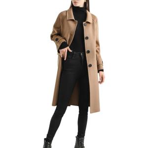 imagechouyatou Womens Winter Wool Trench Coat Button Down Business Casual Turn Down Collar Midi Long OvercoatLight Brown