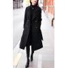 imagechouyatou Womens Winter Belted Wool Coat Double Breasted Midi Long Casual Trench Dressy PeacoatBlack