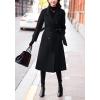 imagechouyatou Womens Winter Belted Wool Coat Double Breasted Midi Long Casual Trench Dressy PeacoatBlack