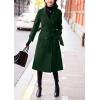 imagechouyatou Womens Winter Belted Wool Coat Double Breasted Midi Long Casual Trench Dressy PeacoatGreen