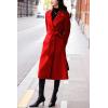 imagechouyatou Womens Winter Belted Wool Coat Double Breasted Midi Long Casual Trench Dressy PeacoatRed