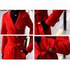 imagechouyatou Womens Winter Belted Wool Coat Double Breasted Midi Long Casual Trench Dressy PeacoatRed