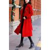 imagechouyatou Womens Winter Belted Wool Coat Double Breasted Midi Long Casual Trench Dressy PeacoatRed