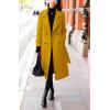 imagechouyatou Womens Winter Belted Wool Coat Double Breasted Midi Long Casual Trench Dressy PeacoatYellow