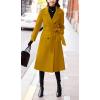 imagechouyatou Womens Winter Belted Wool Coat Double Breasted Midi Long Casual Trench Dressy PeacoatYellow