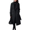 imagechouyatou Womens Winter Belted Wool Coat Double Breasted Midi Long Casual Trench Dressy PeacoatBlack