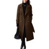 imagechouyatou Womens Winter Belted Wool Coat Double Breasted Midi Long Casual Trench Dressy PeacoatCoffee
