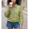 imagechouyatou Women 2025 Casual Faux Leather Motorcycle Jacket Oversized Cropped Fall Leather Jacket OuterwearGreen