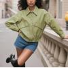imagechouyatou Women 2025 Casual Faux Leather Motorcycle Jacket Oversized Cropped Fall Leather Jacket OuterwearGreen