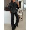 imagechouyatou Women 2025 Fall Shawl Collar Peplum Faux Leather Jacket Trendy Moto Dressy Casual Winter CoatsBlack