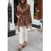 imagechouyatou Women Faux Suede Leather Trench Coat Double Breasted Midi Long Pea Coat Overacoat with BeltBrown