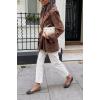 imagechouyatou Women Faux Suede Leather Trench Coat Double Breasted Midi Long Pea Coat Overacoat with BeltBrown