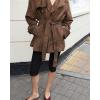 imagechouyatou Women Faux Suede Leather Trench Coat Double Breasted Midi Long Pea Coat Overacoat with BeltBrown