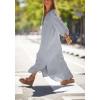 imagechouyatou Women Summer Long Sleeve Notch Neck Maxi Linen Shirt Dress Loose Button Down Tunic Shift DressGrey