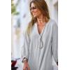 imagechouyatou Women Summer Long Sleeve Notch Neck Maxi Linen Shirt Dress Loose Button Down Tunic Shift DressGrey