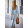 imagechouyatou Women Summer Long Sleeve Notch Neck Maxi Linen Shirt Dress Loose Button Down Tunic Shift DressLight Blue