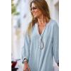 imagechouyatou Women Summer Long Sleeve Notch Neck Maxi Linen Shirt Dress Loose Button Down Tunic Shift DressLight Blue