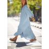 imagechouyatou Women Summer Long Sleeve Notch Neck Maxi Linen Shirt Dress Loose Button Down Tunic Shift DressLight Blue