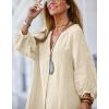 imagechouyatou Women Summer Long Sleeve Notch Neck Maxi Linen Shirt Dress Loose Button Down Tunic Shift DressLight Khaki