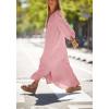 imagechouyatou Women Summer Long Sleeve Notch Neck Maxi Linen Shirt Dress Loose Button Down Tunic Shift DressPink