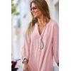 imagechouyatou Women Summer Long Sleeve Notch Neck Maxi Linen Shirt Dress Loose Button Down Tunic Shift DressPink