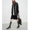 imagechouyatou Womens Faux Leather Blazer Jacket Single Breasted Pu Leather Suit Jacket Outerwear Coat with PocketsBlack