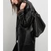 imagechouyatou Womens Faux Leather Blazer Jacket Single Breasted Pu Leather Suit Jacket Outerwear Coat with PocketsBlack