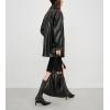 imagechouyatou Womens Faux Leather Blazer Jacket Single Breasted Pu Leather Suit Jacket Outerwear Coat with PocketsBlack