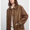 imagechouyatou Womens Faux Leather Blazer Jacket Single Breasted Pu Leather Suit Jacket Outerwear Coat with PocketsBrown
