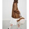 imagechouyatou Womens Faux Leather Blazer Jacket Single Breasted Pu Leather Suit Jacket Outerwear Coat with PocketsBrown