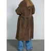 imagechouyatou Womens Faux Suede Leather Trench Coat Double Breasted Notch Collar Mid Long Overcoat with BeltBrown